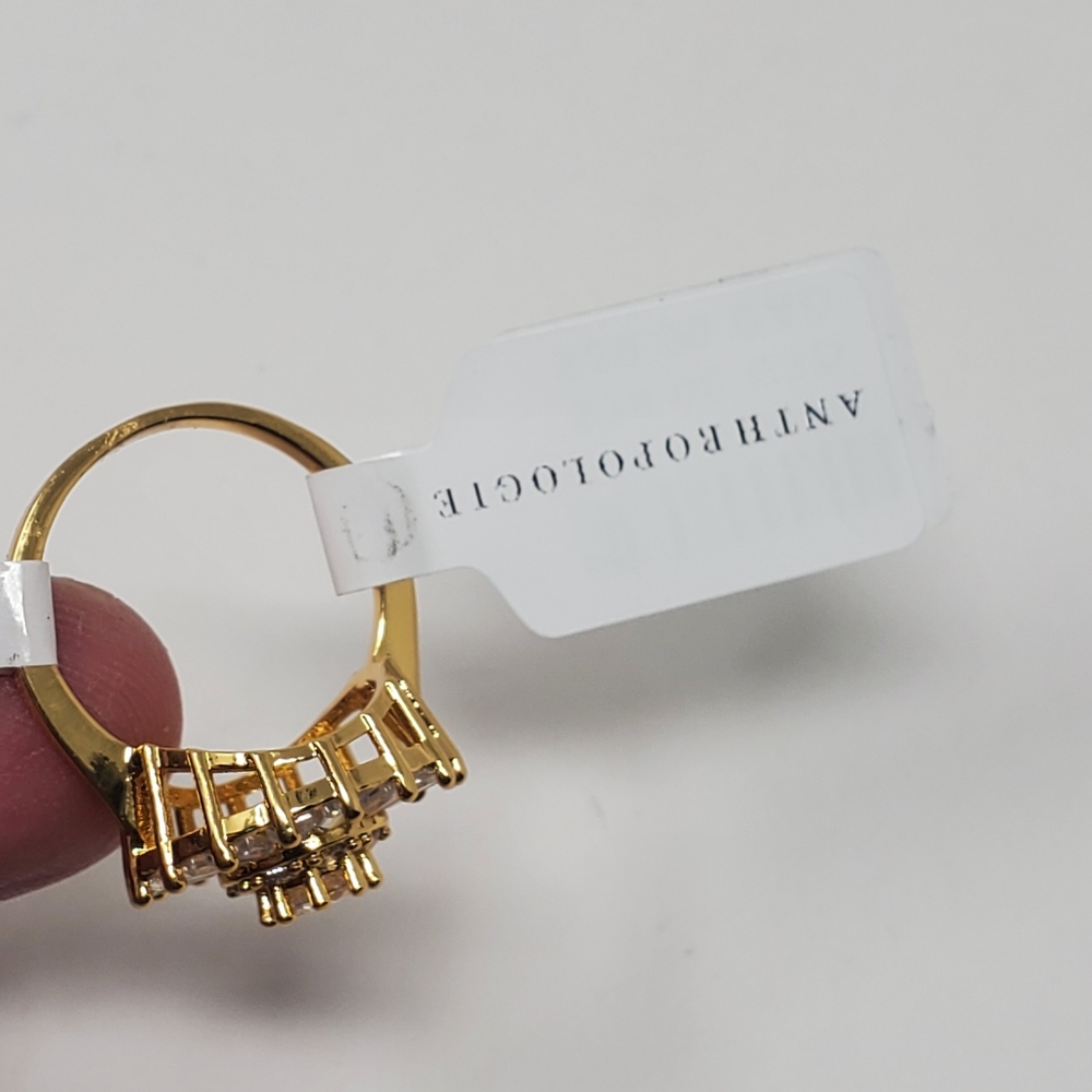 🏷️ NWT Anthropologie Round Geometric Sunburst Ring, Size 7 - Picture 10 of 11